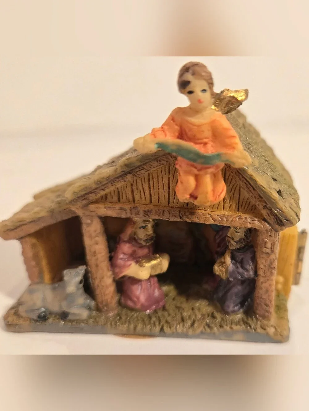 Vintage Resin Christmas Nativity Scene Small Folding Hinged Manger Holy Family
